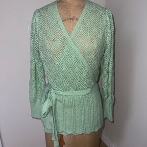 City Chic Mint Wrap Lace-Knit Sweater